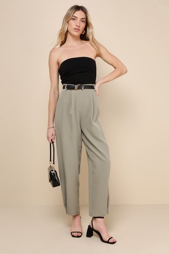 Bold Direction Olive Green High-Rise Wide-Leg Trouser Pants