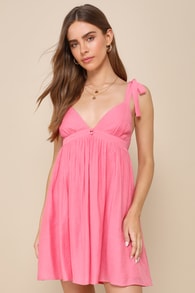 Delightfully Dainty Pink Tie-Strap Babydoll Mini Dress