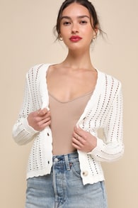 Layered Mood White Loose Knit Button-Up Cardigan Sweater