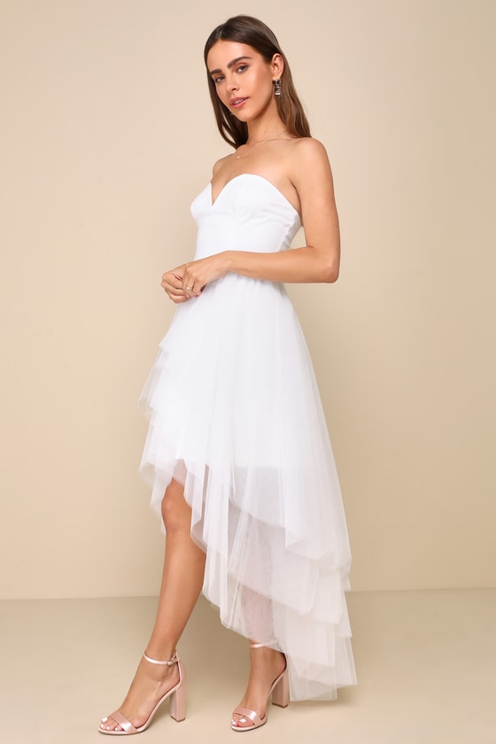 Shop Lulus Precious Angel White Mesh Strapless High-low Maxi Dress