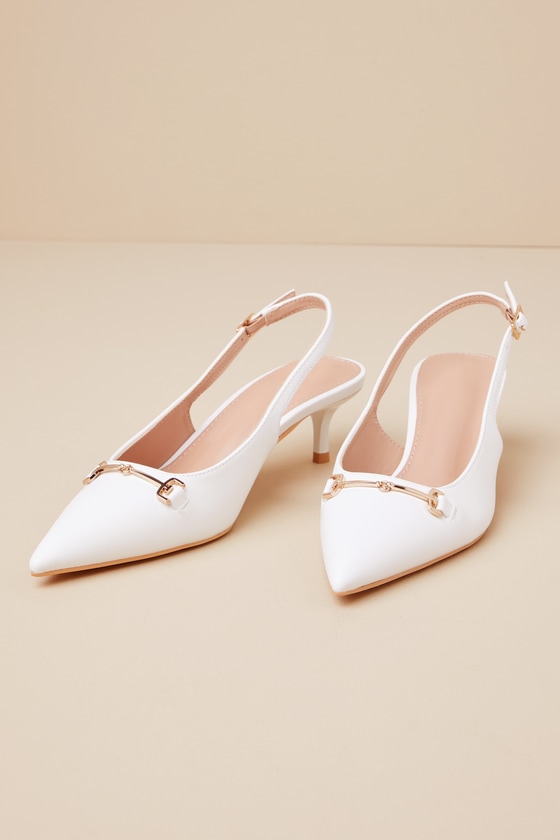 White Kitten Heel Pumps - Pointed-Toe Pumps - Slingback Pumps - Lulus