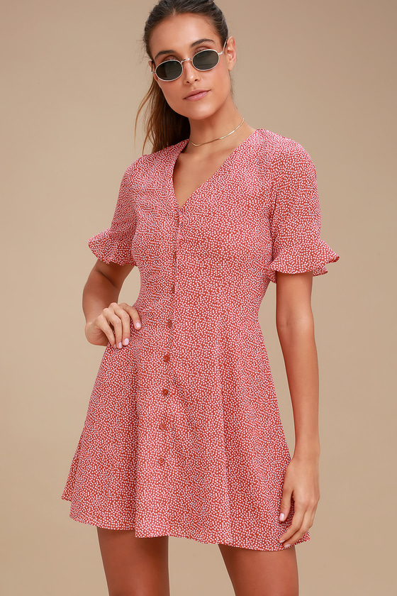 Castana Rust Red Print Button-Up Dress 1