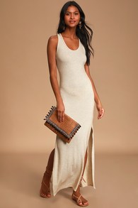 Relaxed but Not Least Beige Ribbed Sleeveless Maxi Dress 1