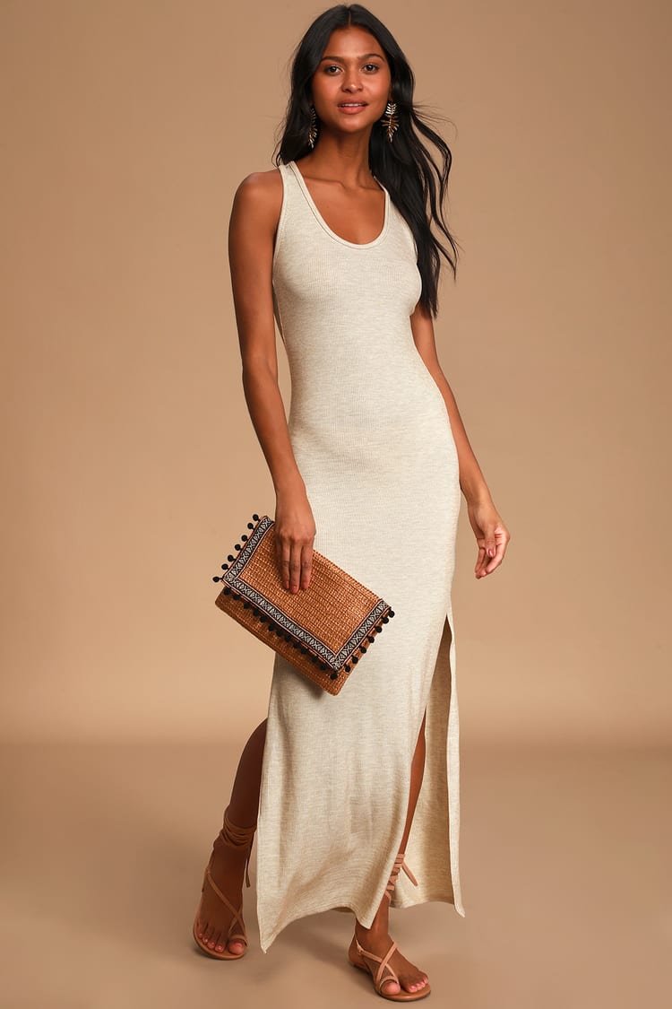 Relaxed but Not Least Beige Ribbed Sleeveless Maxi Dress