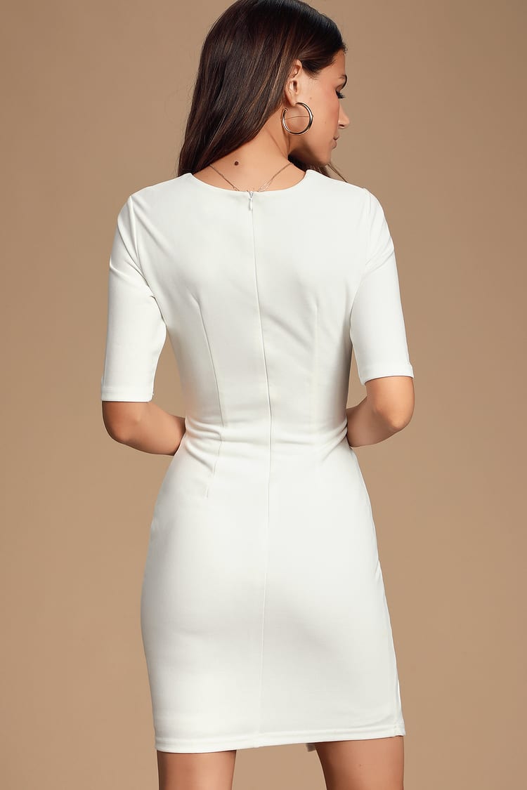 Chic White Dress - Half Sleeve Dress - Crewneck Sheath Dress - Lulus