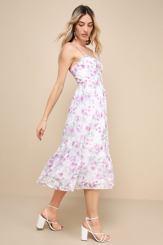 Shop Lulus Deeply Darling White Floral Organza Burnout Strapless Midi Dress