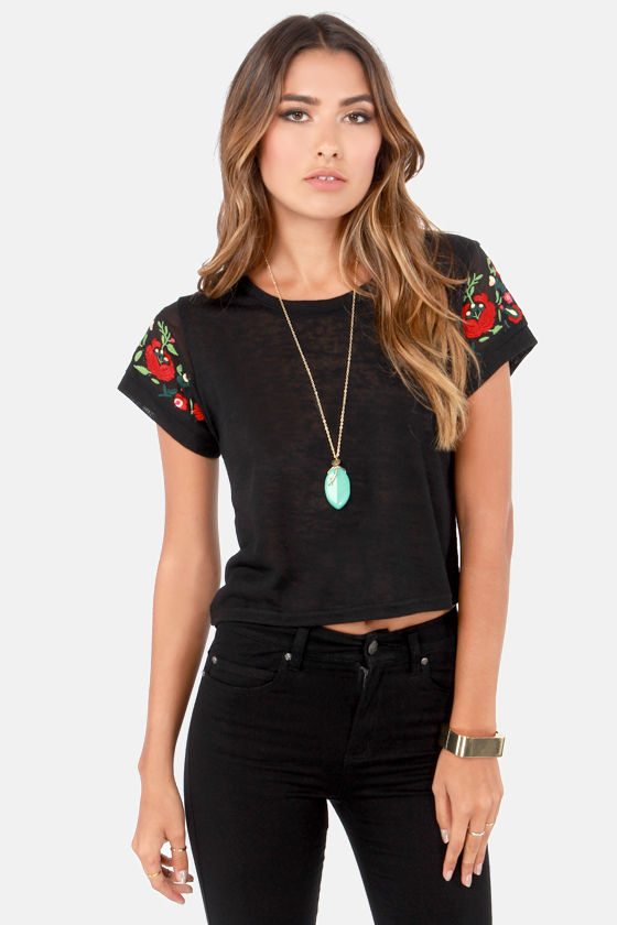 embroidered black top
