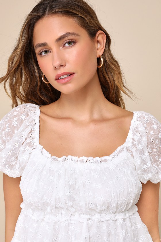 Shop Lulus Your Only Sweetie White Embroidered Tiered Puff Sleeve Top