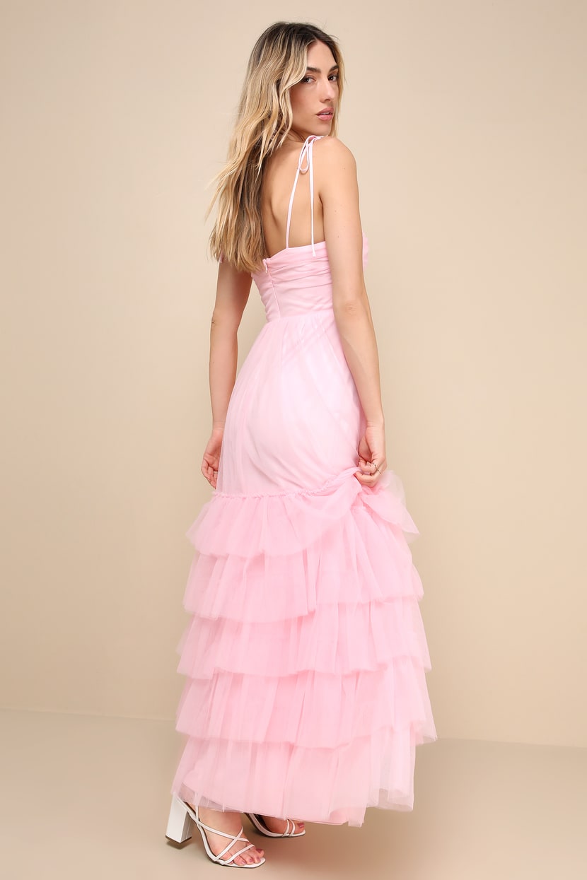 Pink Mesh Dress - Tiered Tie-Strap Dress - Mesh Maxi Dress - Lulus Pink Mesh Dress - Tiered Tie-Strap Dress - Mesh Maxi Dress - Lulus