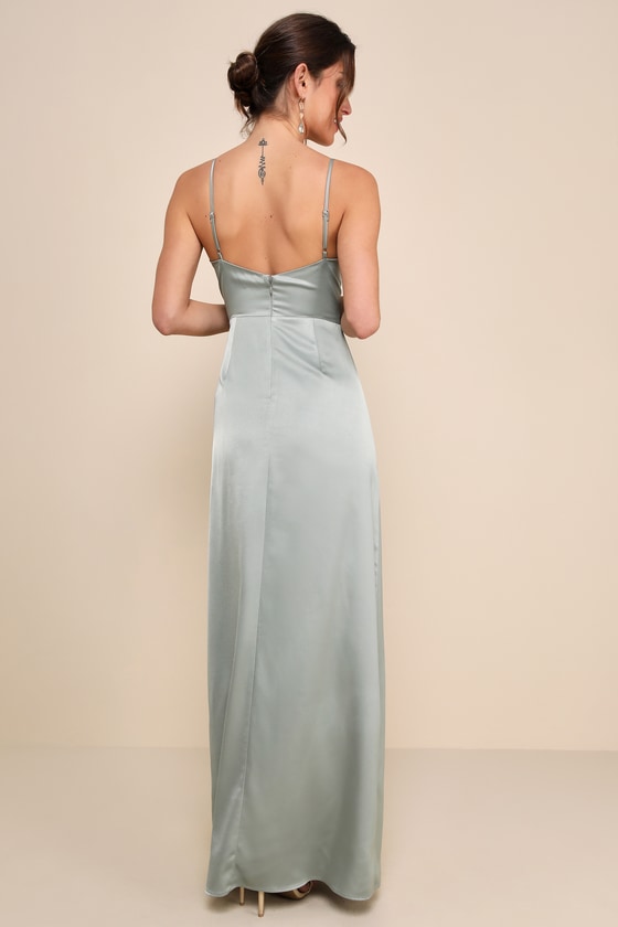 Favorable Sensation Sage Green Satin Sleeveless Maxi Dress 3