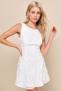 Exquisite Moments White Floral Jacquard Sleeveless Mini Dress 2