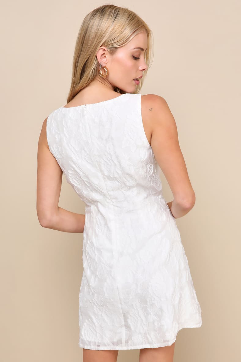 Exquisite Moments White Floral Jacquard Sleeveless Mini Dress