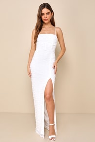 Blissful Effect White Lace Textured Lace-Up Cutout Maxi Dress