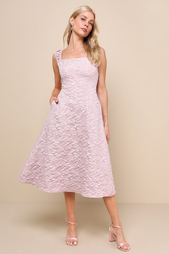 Mauve Jacquard Dress - Lace-Up Midi Dress - Dress With