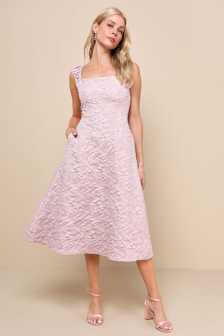 Mauve Jacquard Dress - Lace-Up Midi Dress - Dress With Pockets - Lulus
