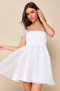 Sweetest Grace Shiny White Organza Puff Sleeve Mini Dress 2
