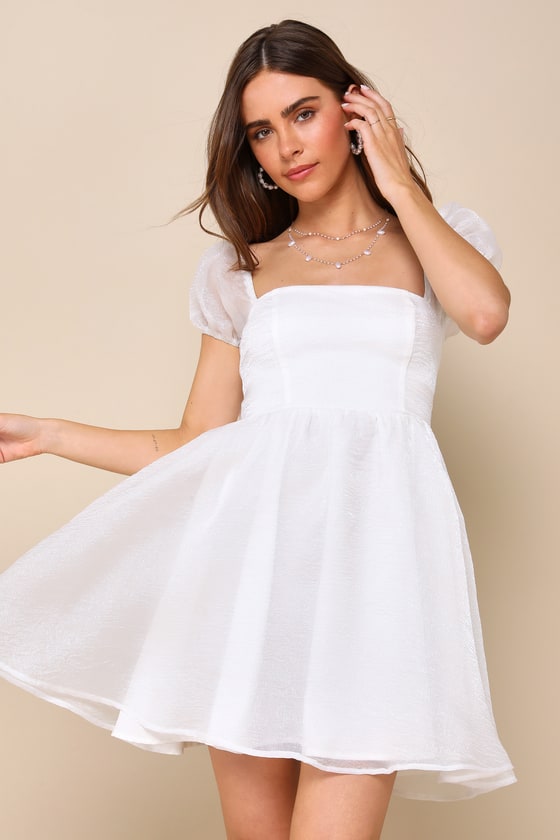 Sweetest Grace Shiny White Organza Puff Sleeve Mini Dress 2