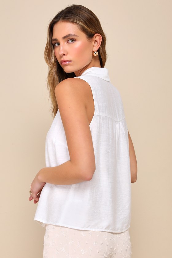 Shop Lulus Breezy Finesse White Collared Button-front Tank Top