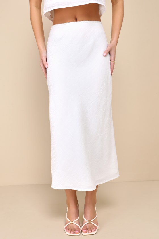 Shop Lulus Pleasant Poise White High-rise A-line Midi Skirt