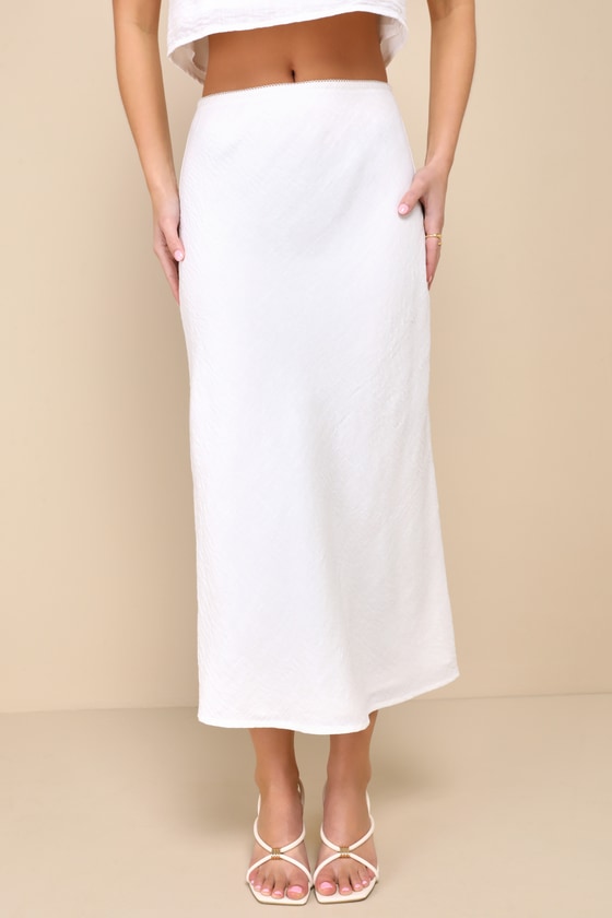 Pleasant Poise White High-Rise A-Line Midi Skirt 2