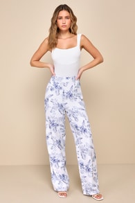 Countryside Cutie White Floral Print Linen High-Rise Pants 1