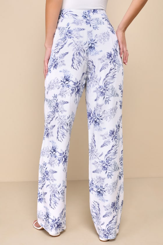 Countryside Cutie White Floral Print Linen High Rise Pants