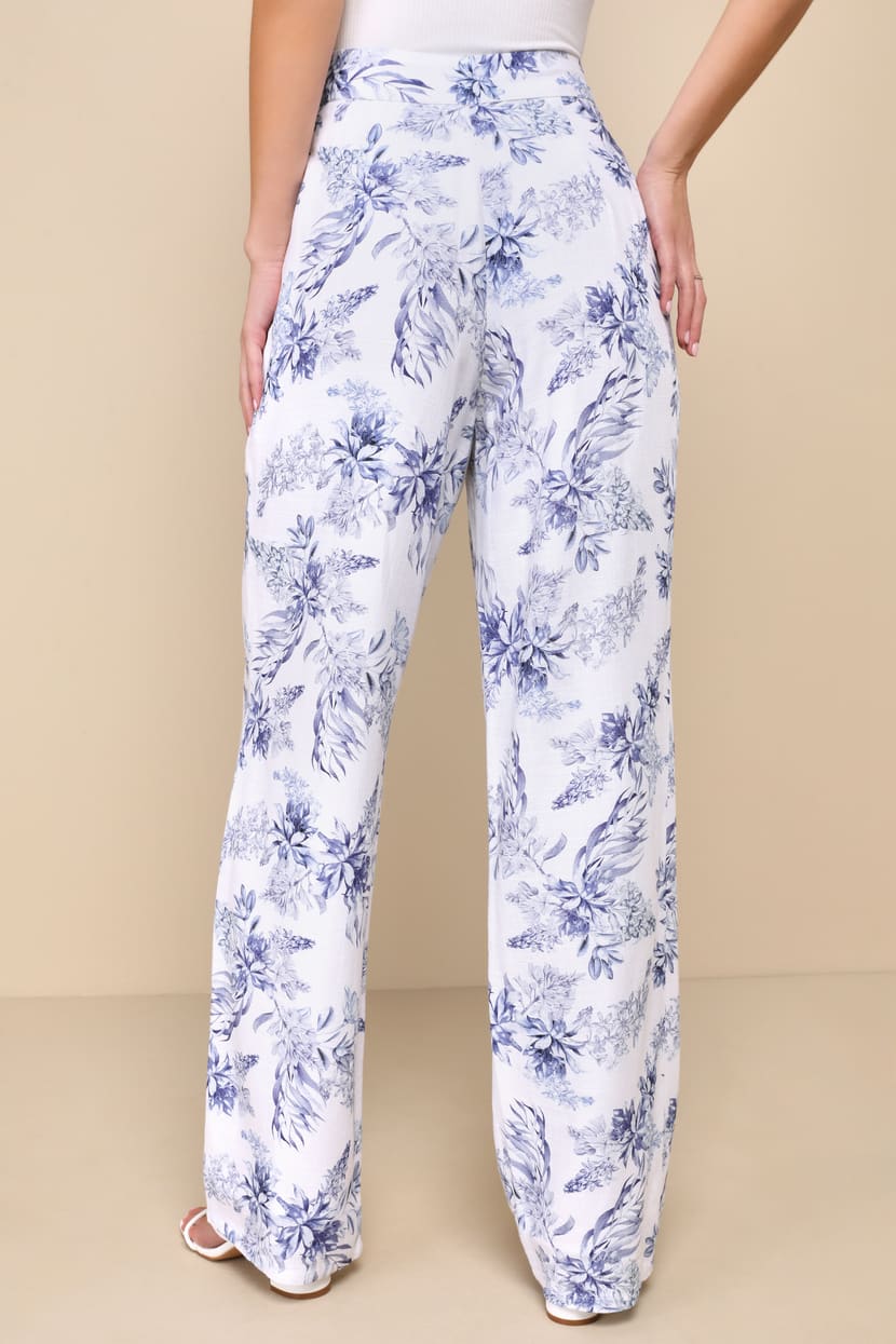 Countryside Cutie White Floral Print Linen High-Rise Pants