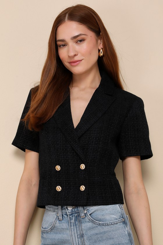 Navy Double Breasted Blazer Short Sleeve Blazer Blazer Top Lulus