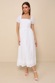Stylish Merriment White Puff Sleeve Embroidered Midi Dress 5