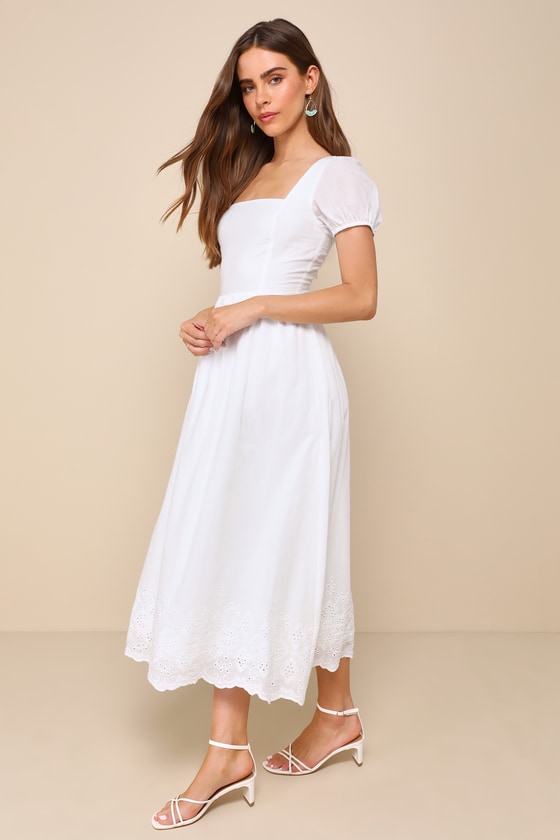 Shop Lulus Stylish Merriment White Puff Sleeve Embroidered Midi Dress