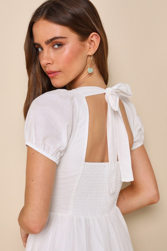 Shop Lulus Stylish Merriment White Puff Sleeve Embroidered Midi Dress