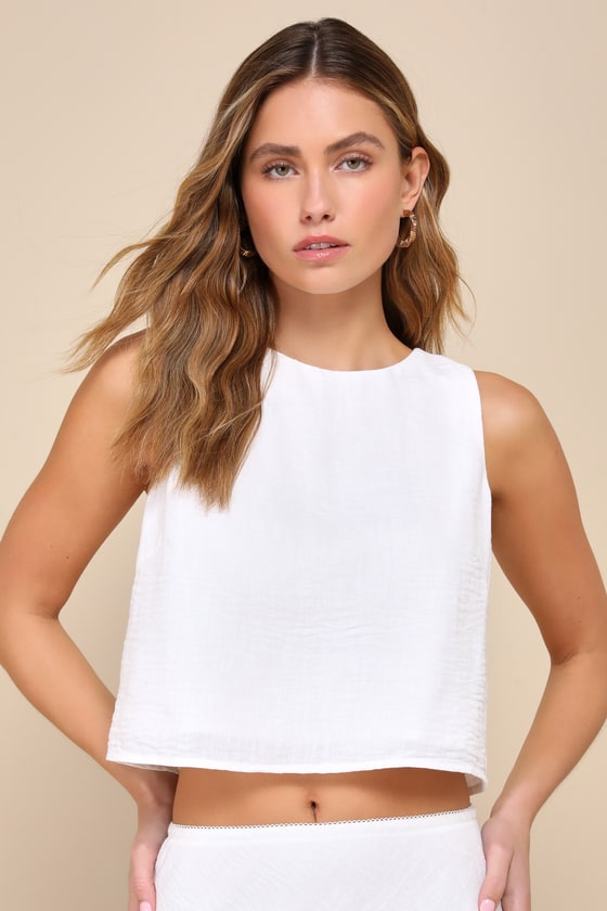 Lulus Pleasant Poise White Sleeveless Cropped Tank Top