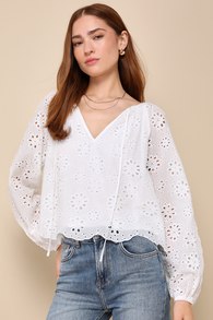 Cutest Occasion White Cotton Embroidered Balloon Sleeve Top