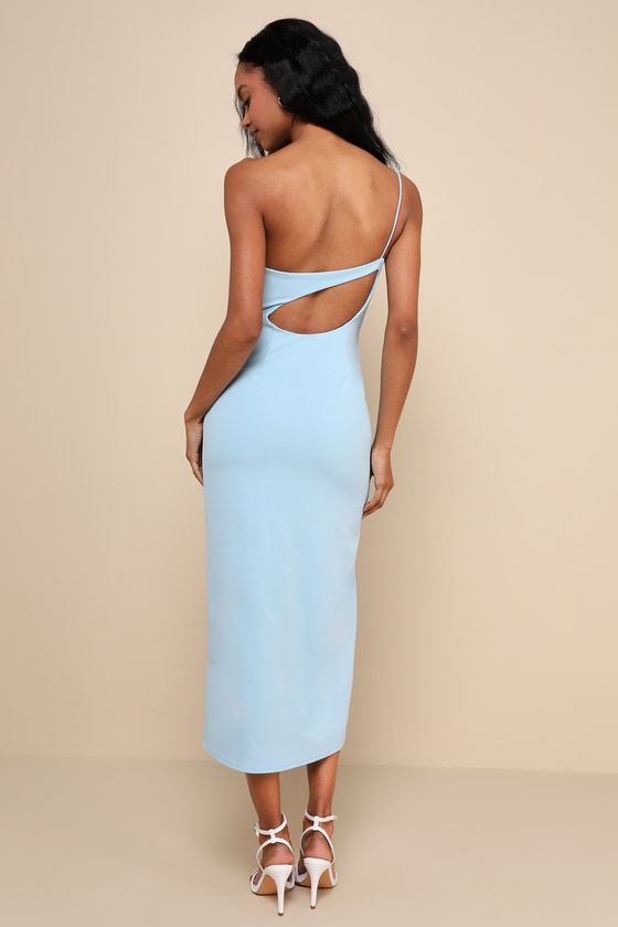 Shop Lulus Flattering Finesse Light Blue Cutout One-shoulder Midi Dress