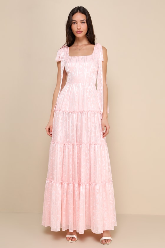 Shop Lulus Picturesque Allure Blush Pink Jacquard Tie-strap Maxi Dress