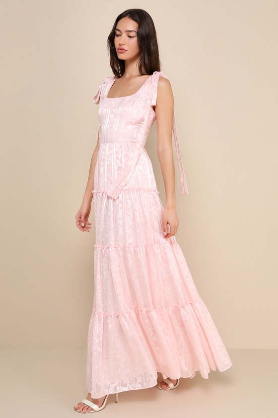 Shop Lulus Picturesque Allure Blush Pink Jacquard Tie-strap Maxi Dress