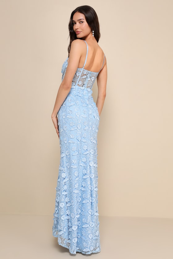 Shop Lulus Exceptionally Radiant Blue Embroidered Floral Bustier Maxi Dress