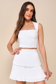 Perfect Delight White Pleated Tiered Mini Skirt