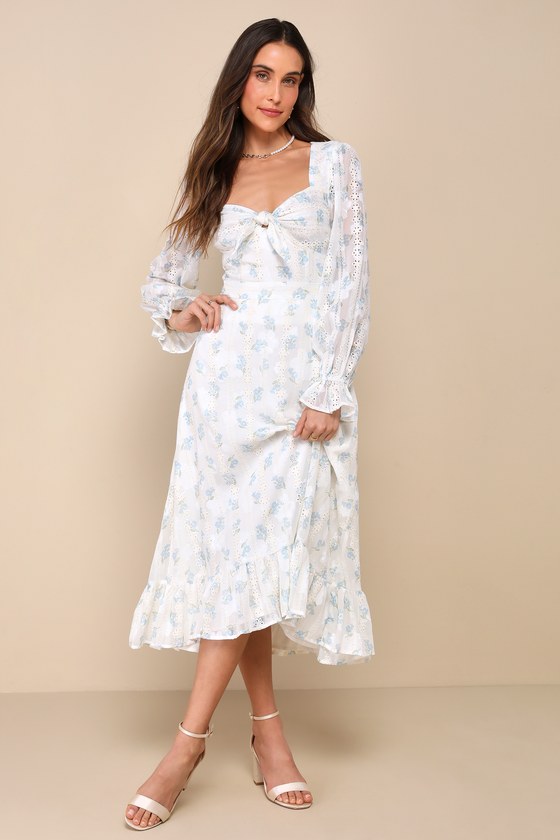 Ivory Floral Midi Skirt - Embroidered Midi Skirt - Ruffled Skirt - Lulus