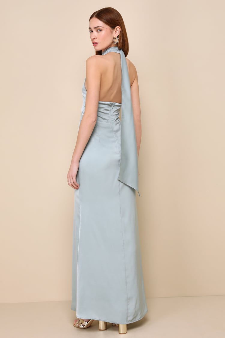 Sage Green Satin Gown - Halter Gown - Sage Green Backless Gown - Lulus