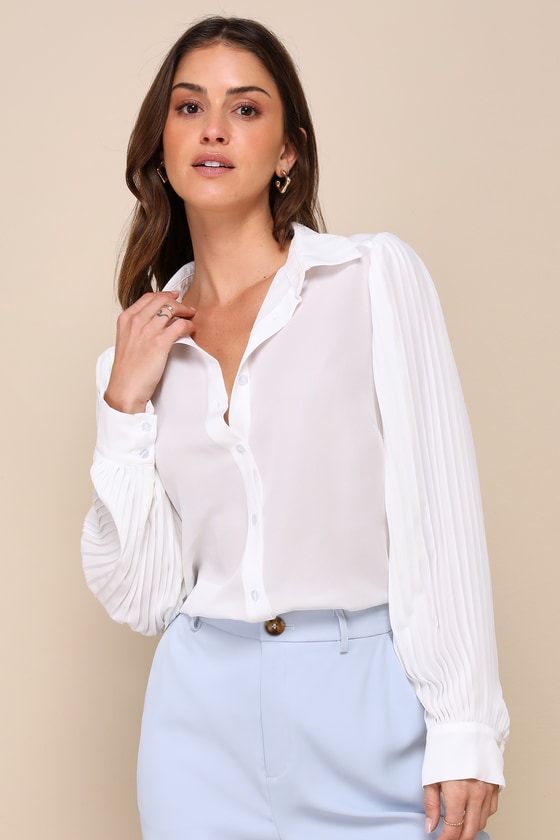 Successful Poise White Pleated Sleeve Button-Up Top 2