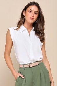 Chic Candidate White Collared Sleeveless Button-Up Top
