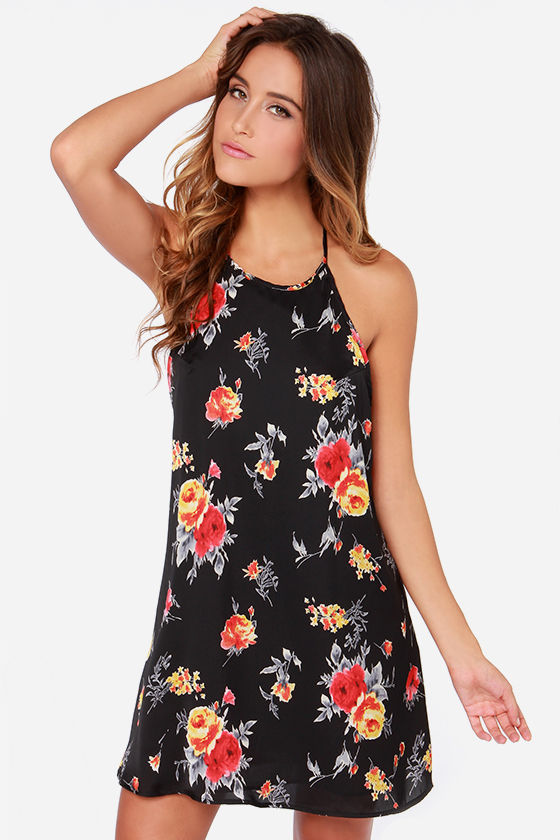 Black Dress - Floral Print Dress - Trapeze Dress - $40.00 - Lulus