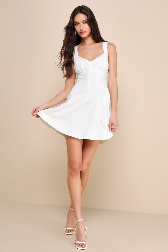 Lulus Exceptionally Loved White Bustier Skater Mini Dress In White