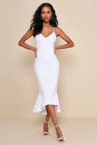 Stun Like Me White Bodycon Trumpet Hem Midi Dress 2