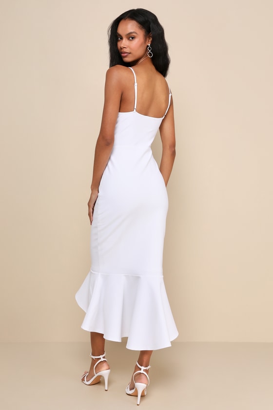 Lulus Stun Like Me White Bodycon Trumpet Hem Midi Dress In White