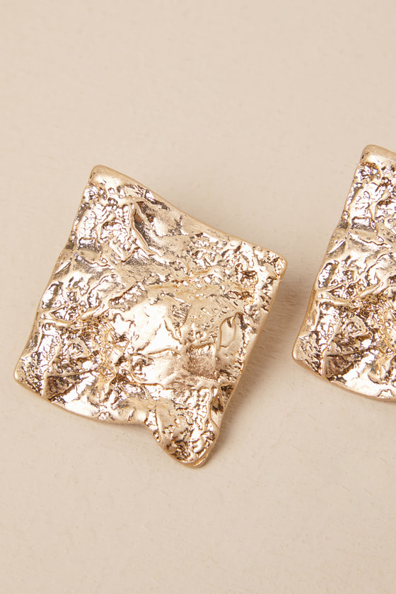 Iconic Declaration Gold Textured Square Statement Earrings 4