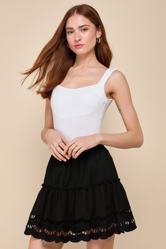 Breezy Charisma Black Tiered Eyelet Embroidered Mini Skirt 5