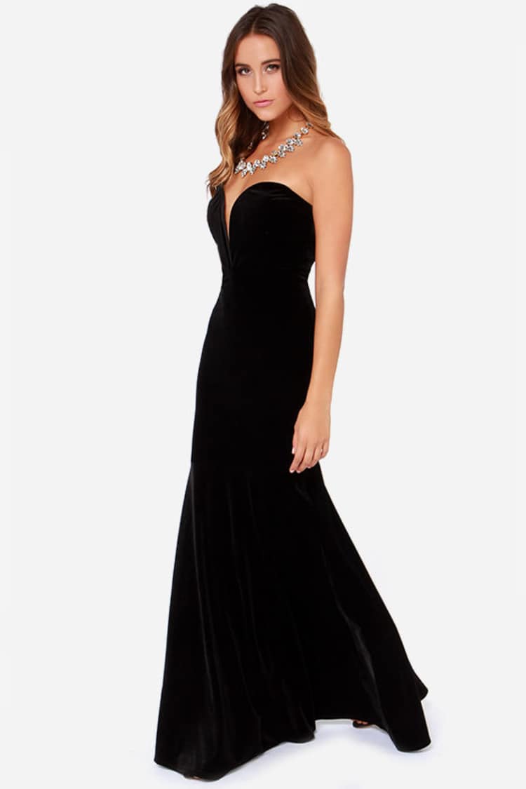 knee length dresses for ladies Heart Shaped Strapless Maxi Dress with High Slit and Gold Accessory De –  RAISA VANESSA INT main image 1