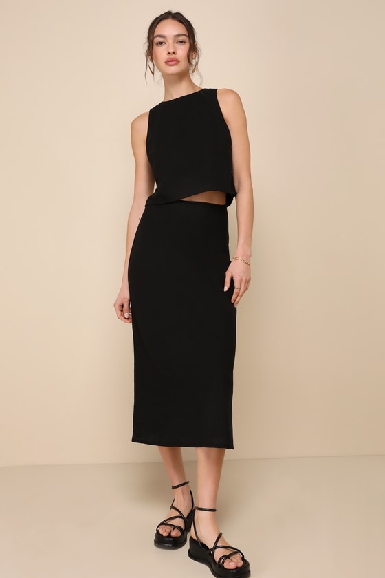 Shop Lulus Pleasant Poise Black High-rise A-line Midi Skirt